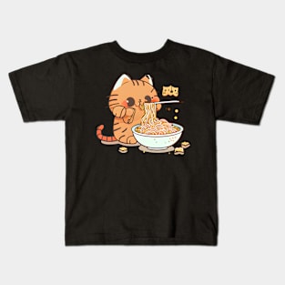 Pasta-loving Feline Kids T-Shirt